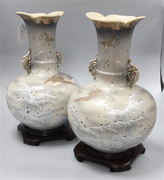 A pair of Satsuma pottery vases, late Kinkozan